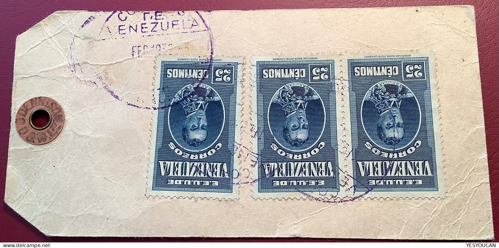 Scarce MUESTRA SIN VALOR PARCEL TAG Cds MARACAIBO 1939>Zürich Schweiz (cover échantillon Sans Valeur Muster Ohne Wert - Venezuela