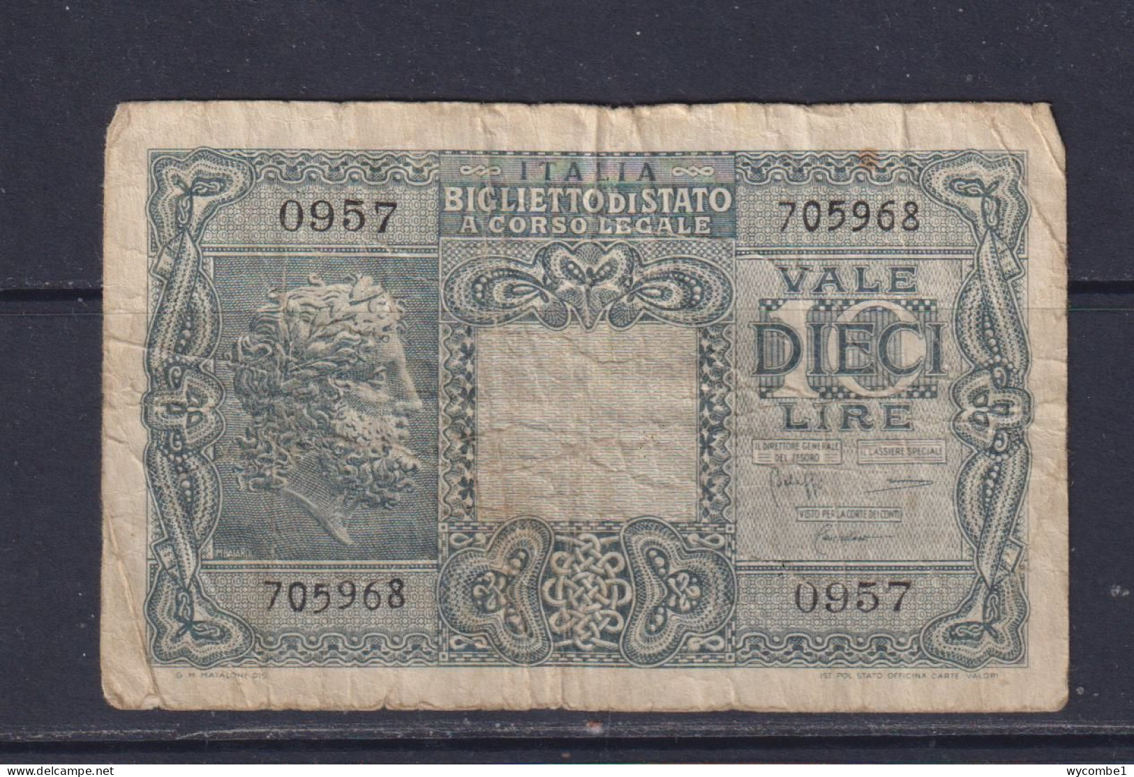 ITALY - 1944 10 Lira Circulated Banknote - Italia – 10 Lire