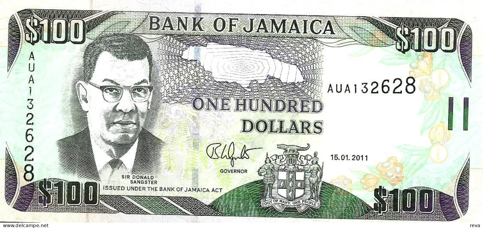 JAMAICA $100 BLACK MAN HEAD  FRONT WATERFALL BACK DATED 15-01-2011 P80 UNC READ DESCRIPTION !! - Jamaica