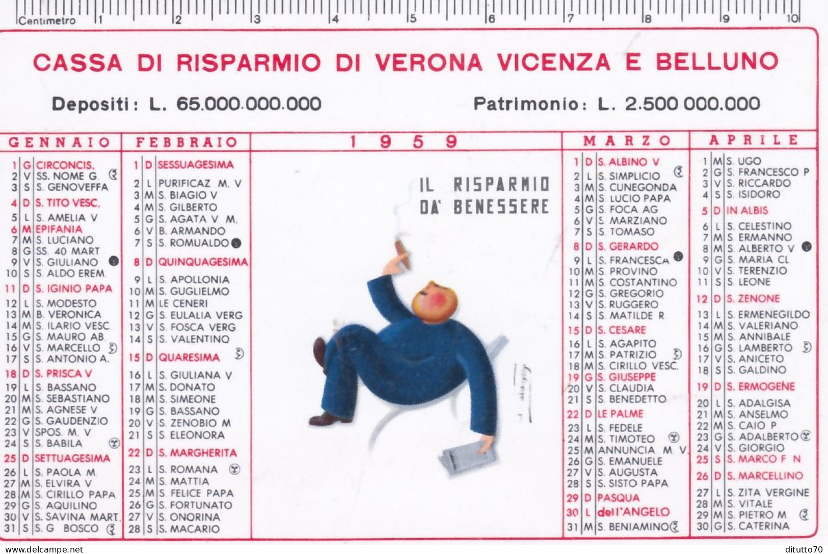 Calendarietto - Cassa Di Risparmio Di Verona Vicenza E Belluno - Anno 1959 - Petit Format : 1941-60
