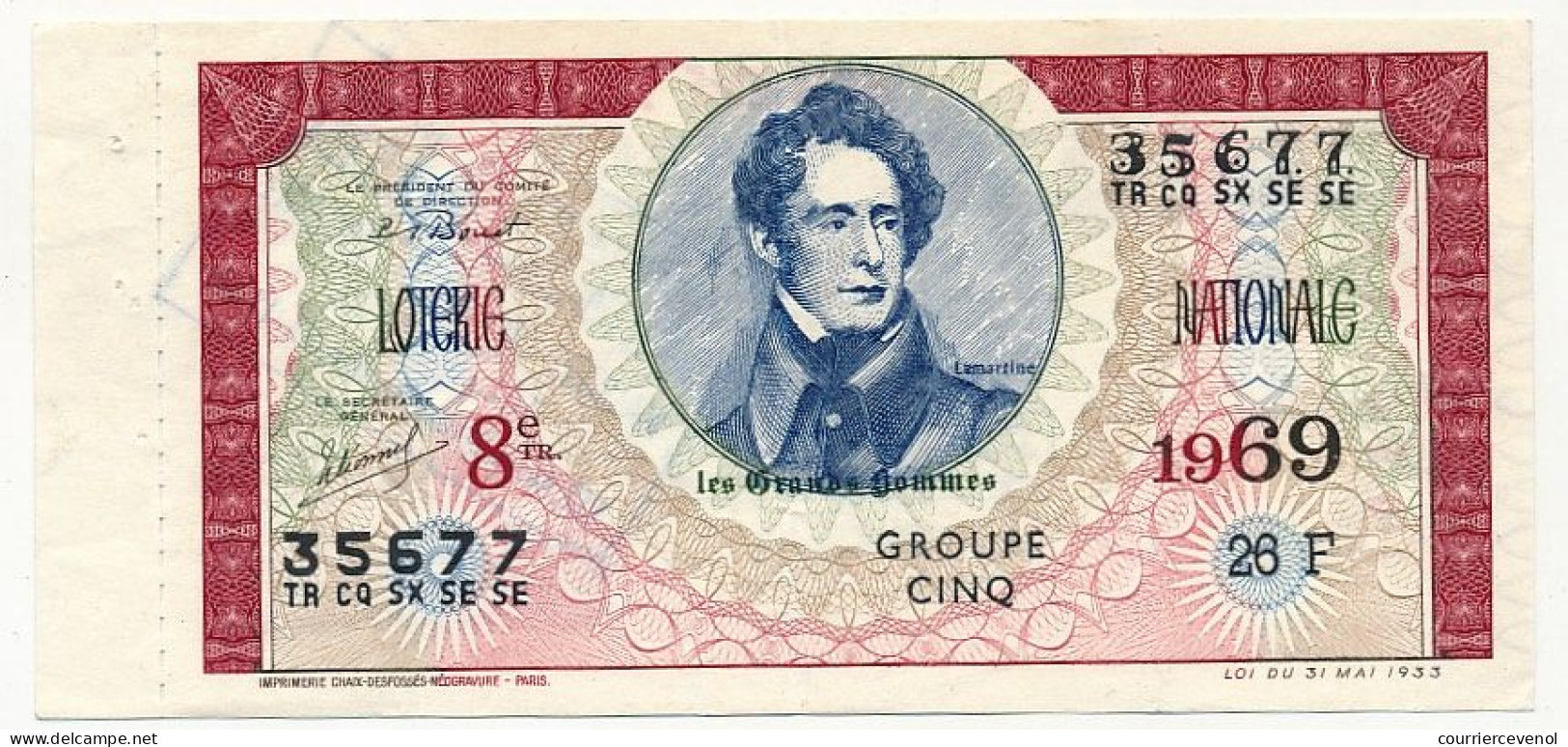 FRANCE - Loterie Nationale - Les Grands Hommes - Lamartine - 8ème Tranche - 1969 - Biglietti Della Lotteria