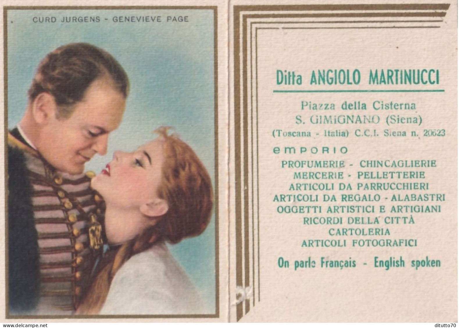 Calendarietto - Curd Jurgens - Genevieve Page - Ditta Angiolo Martinucci - S.gimignano - Siena - Anno 1959 - Petit Format : 1941-60