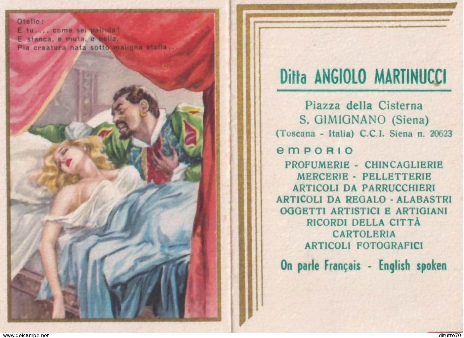 Calendarietto - Ditta Angiolo Martinucci - S.gimignano - Siena - Anno 1959 - Petit Format : 1941-60