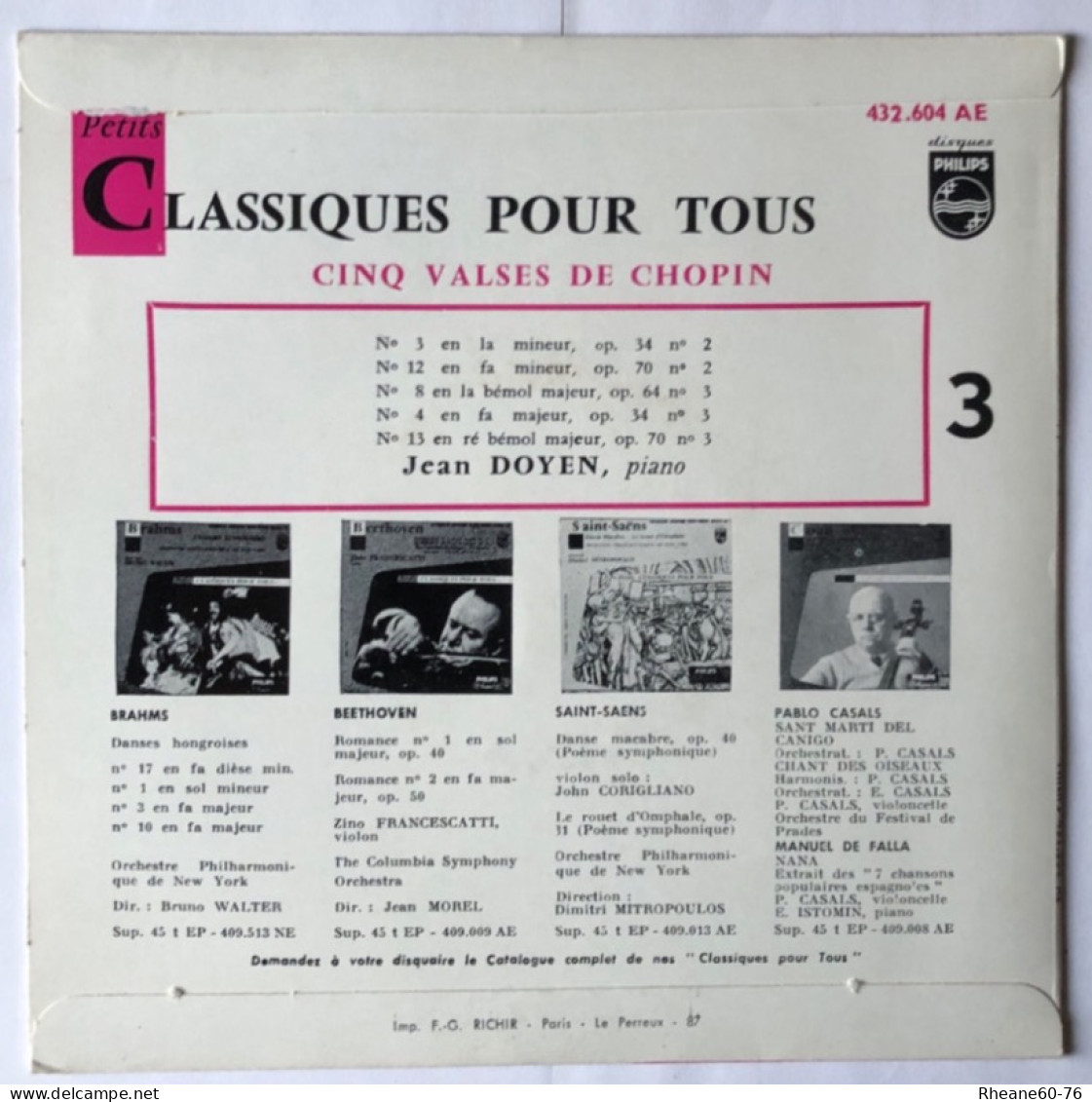 Philips 432.604 AE - 45T EP - Chopin 5 Valses Jean Doyen - Microsillon Artistique Haute Fidélité - Formats Spéciaux