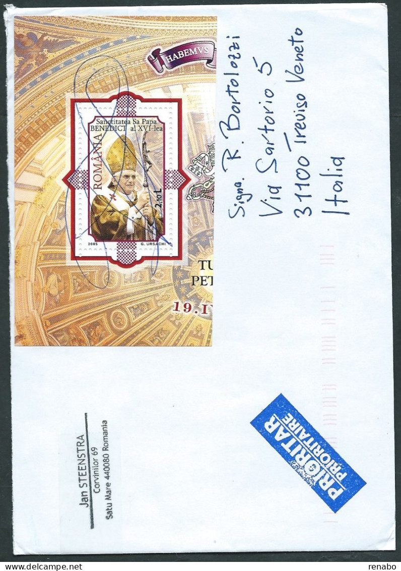 Romania 2005; Pope Benedict XVI, Papa Benedetto XVI; Postal Cover To ITALY. - Papi