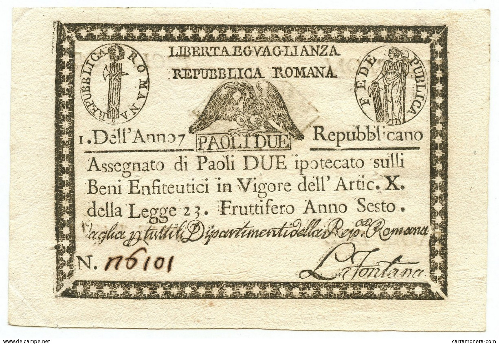 2 PAOLI ASSEGNATO REPUBBLICA ROMANA STATO PONTIFICIO DAL 09/09/1798 SPL- - Sonstige & Ohne Zuordnung
