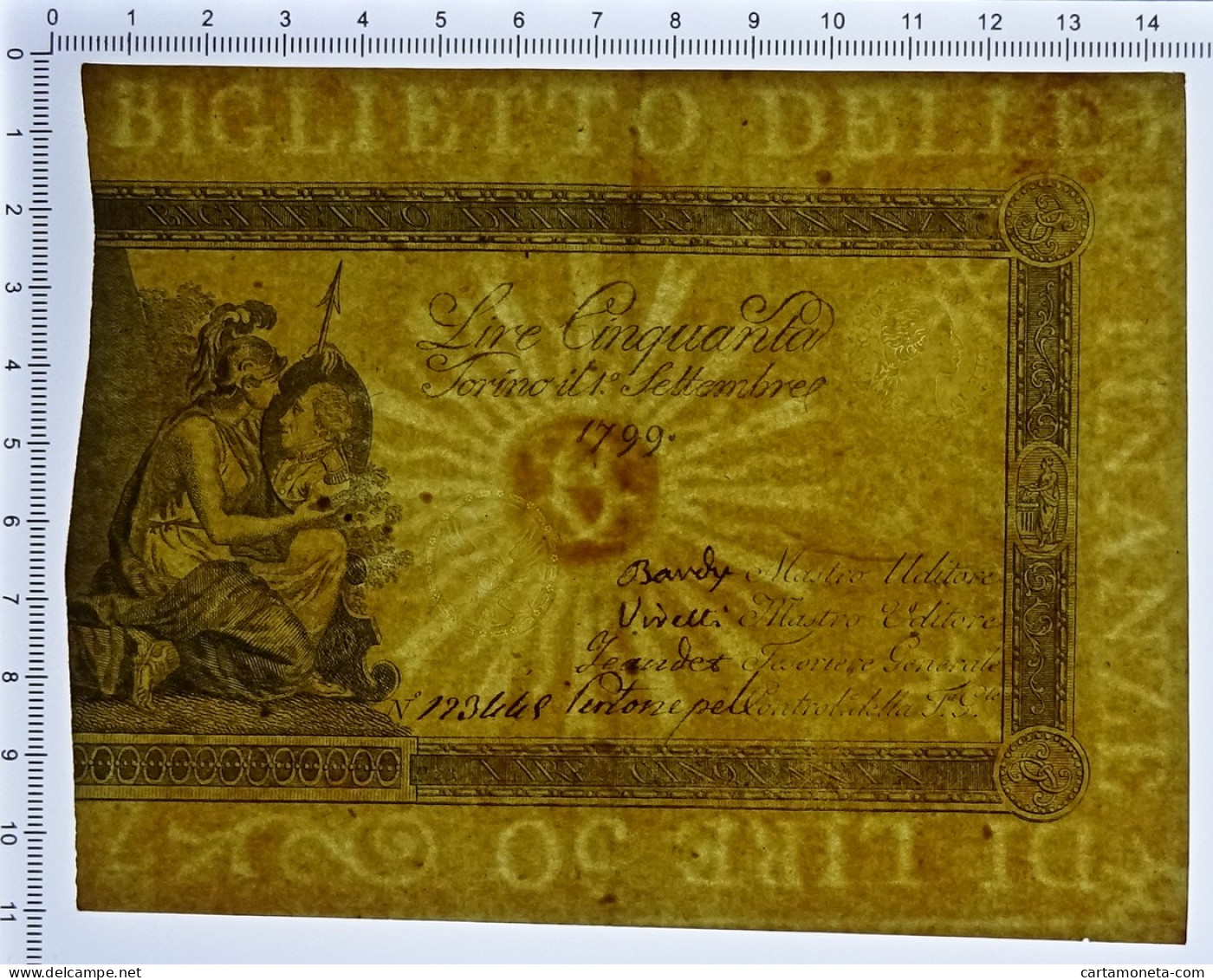 50 LIRE REGNO DI SARDEGNA REGIE FINANZE TORINO 01/09/1799 SPL- - Otros & Sin Clasificación