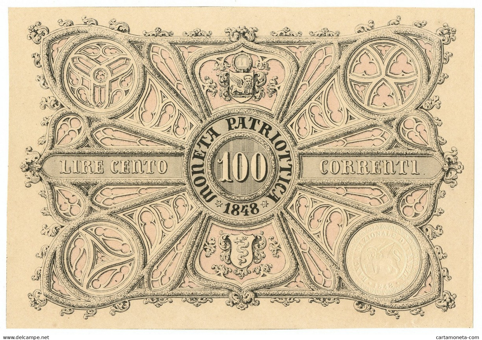 100 LIRE CORRENTI MONETA PATRIOTTICA VENEZIA 1848 QFDS - Autres & Non Classés