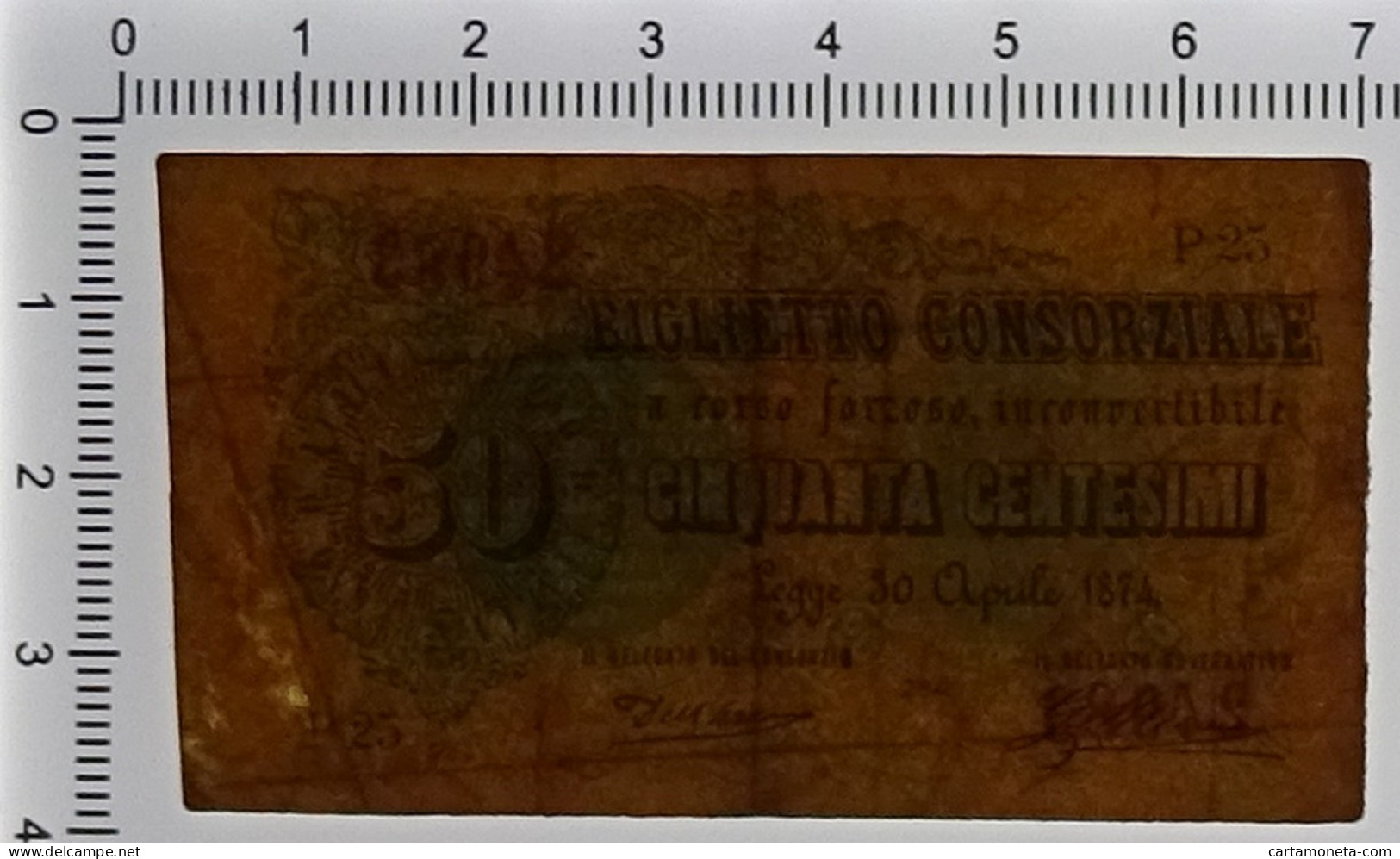 50 CENTESIMI BIGLIETTO CONSORZIALE REGNO D'ITALIA 30/04/1874 BB/BB+ - Biglietto Consorziale