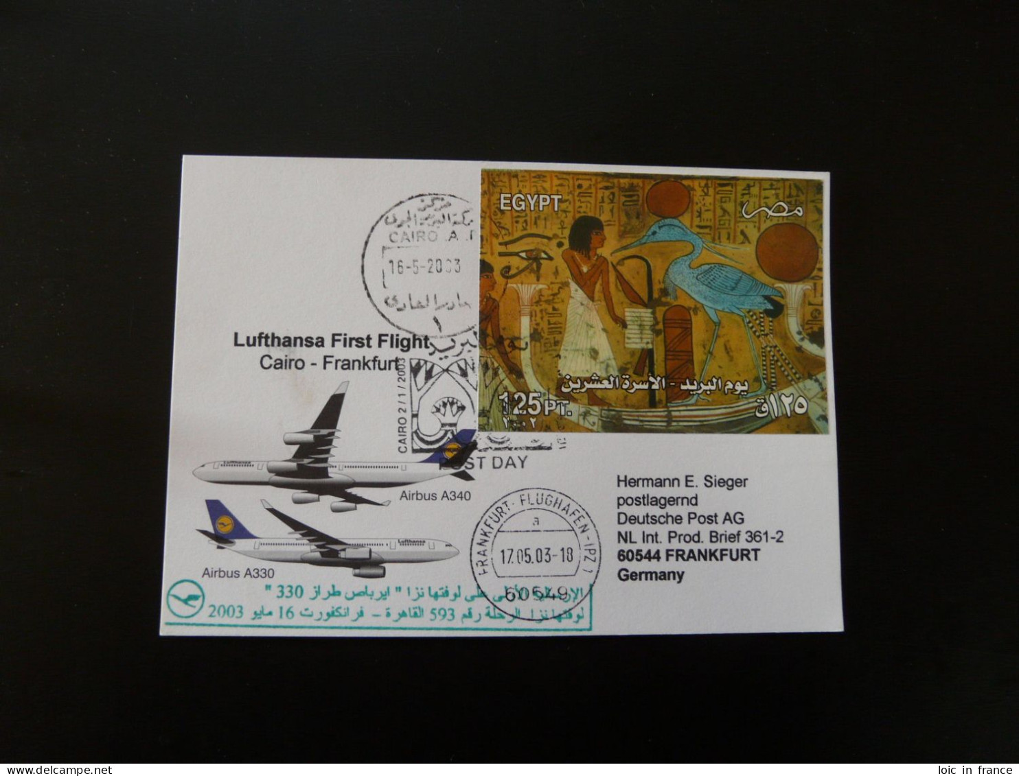 Premier Vol First Flight Cairo Egypt To Frankfurt Airbus A330 Lufthansa 2003 - Covers & Documents