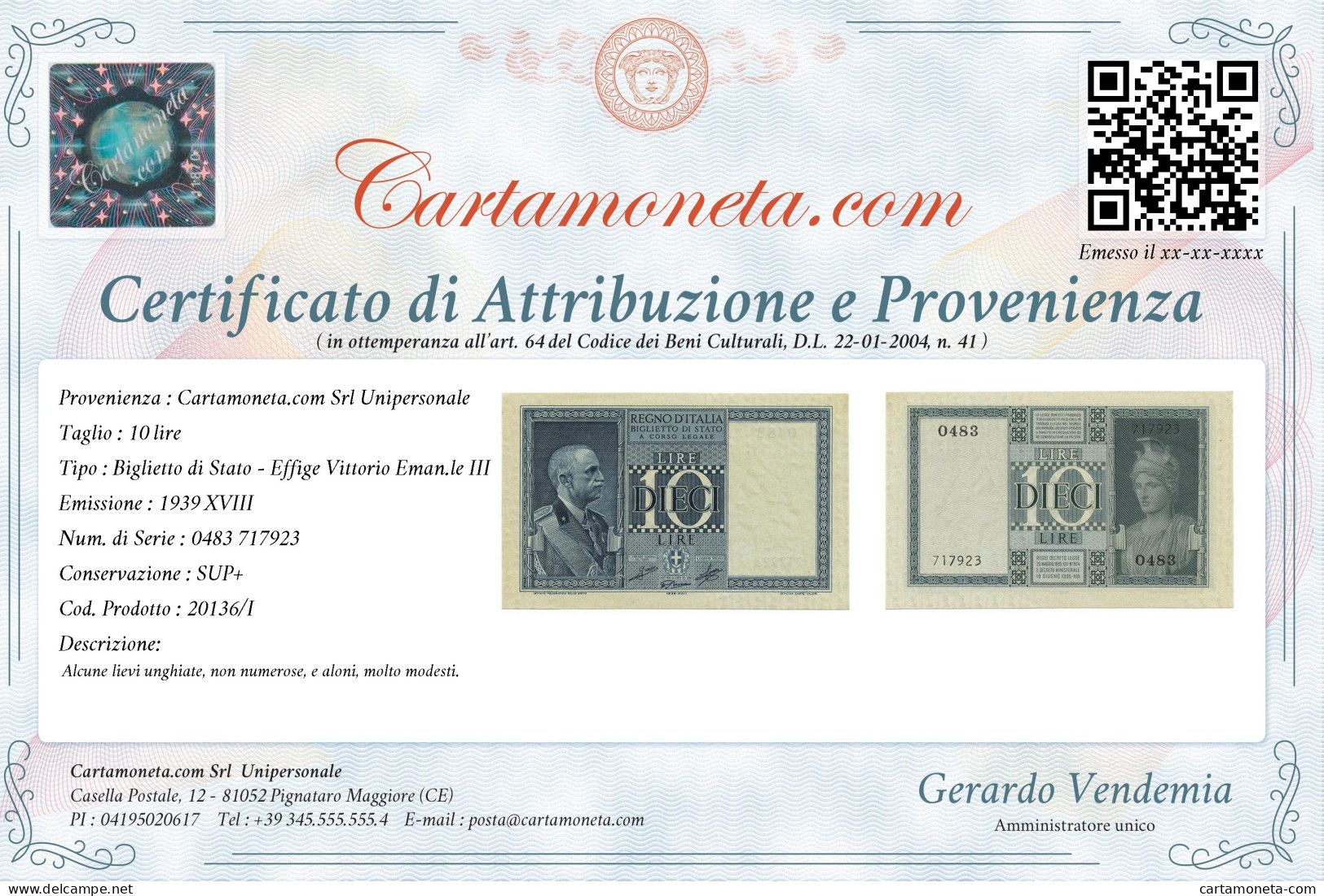 10 LIRE BIGLIETTO DI STATO VITTORIO EMANUELE III FASCIO 1939 XVIII SUP+ - Andere