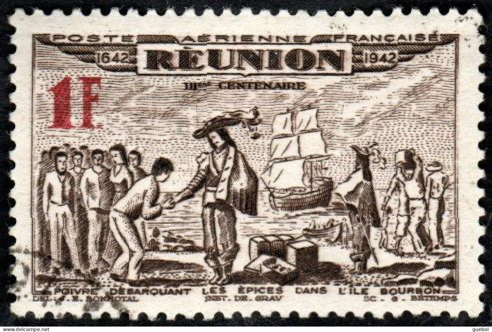 Réunion Obl. N° PA 18 - Tricentenaire Du Rattachement Le 1f Sépia Et Rouge - Airmail