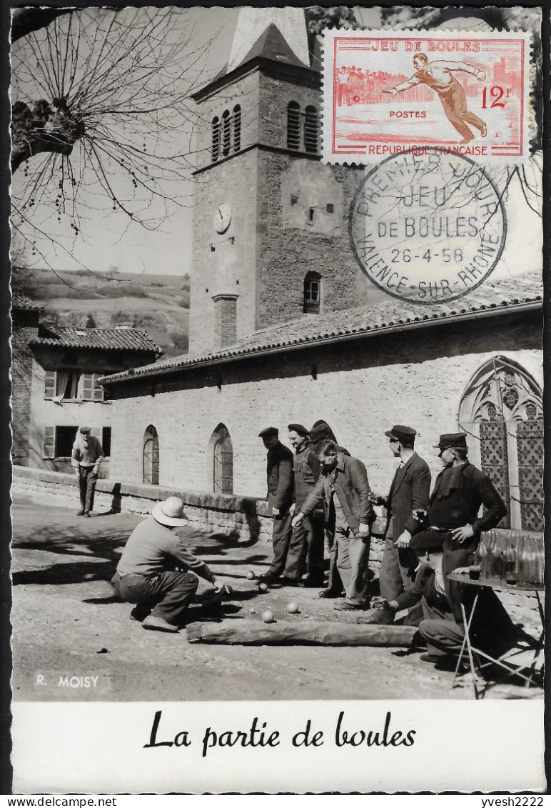 France 1958 Y&T 1161. Carte Maximum, Jeu De Boules. Premier Jour, Valence - Pétanque