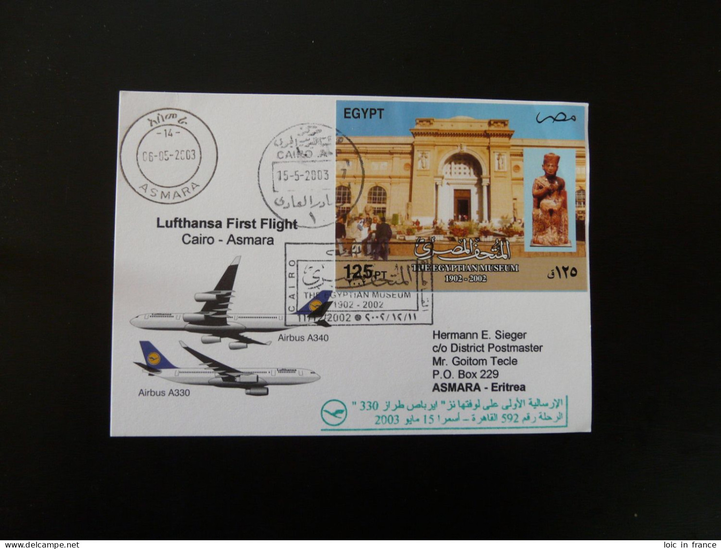 Premier Vol First Flight Cairo Egypt To Asmara Eritrea Airbus A330 Lufthansa 2003 - Covers & Documents