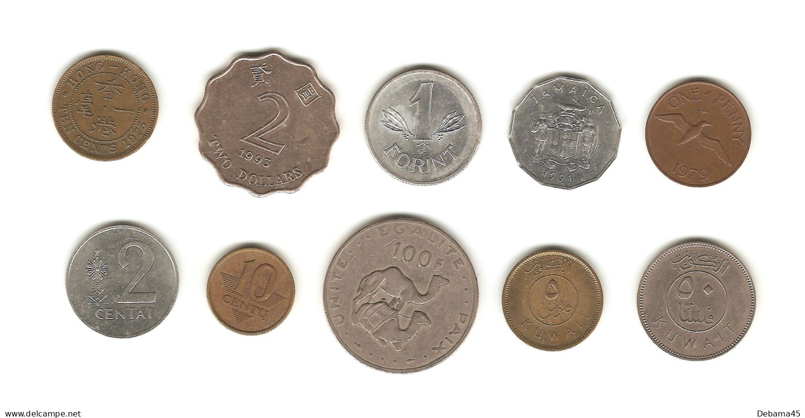 344/ Lot : 10 Monnaies : Hong-Kong - Hongrie - Jamaïque - Guernesey - Lituanie - Djibouti - Koweit - Verzamelingen & Kavels