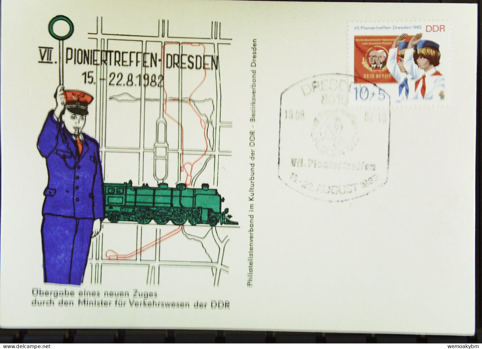 DDR: Postkarte Zum "VII. Pioniertreffen In Dresden" SoSt. DRESDEN Vom 18.8.1982 Mit 10+5 Pf Pioniertreffen Knr:  2724 - Frankeermachines (EMA)