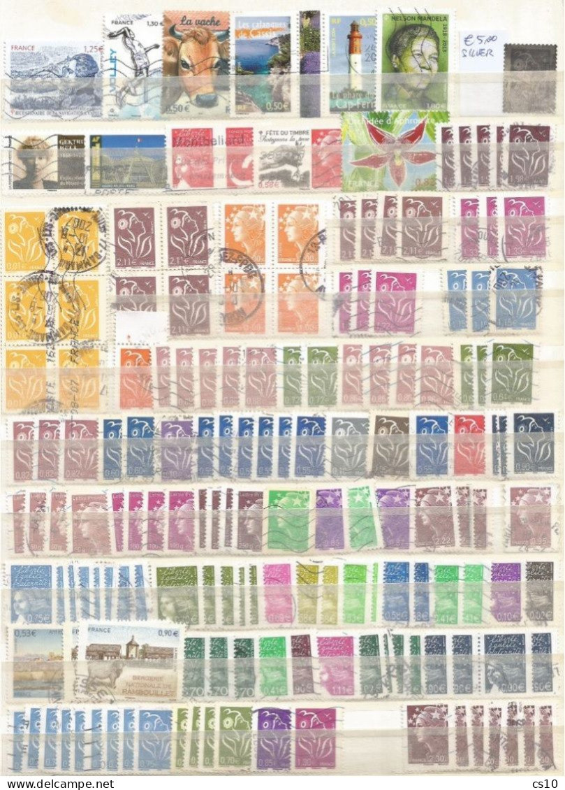 France #2 SCANS  Lot Used Stamps In € Or €/FF Including HVs Paintings Semipostals Silver 5€ Blocks & Good Regular Issues - Collections (sans Albums)