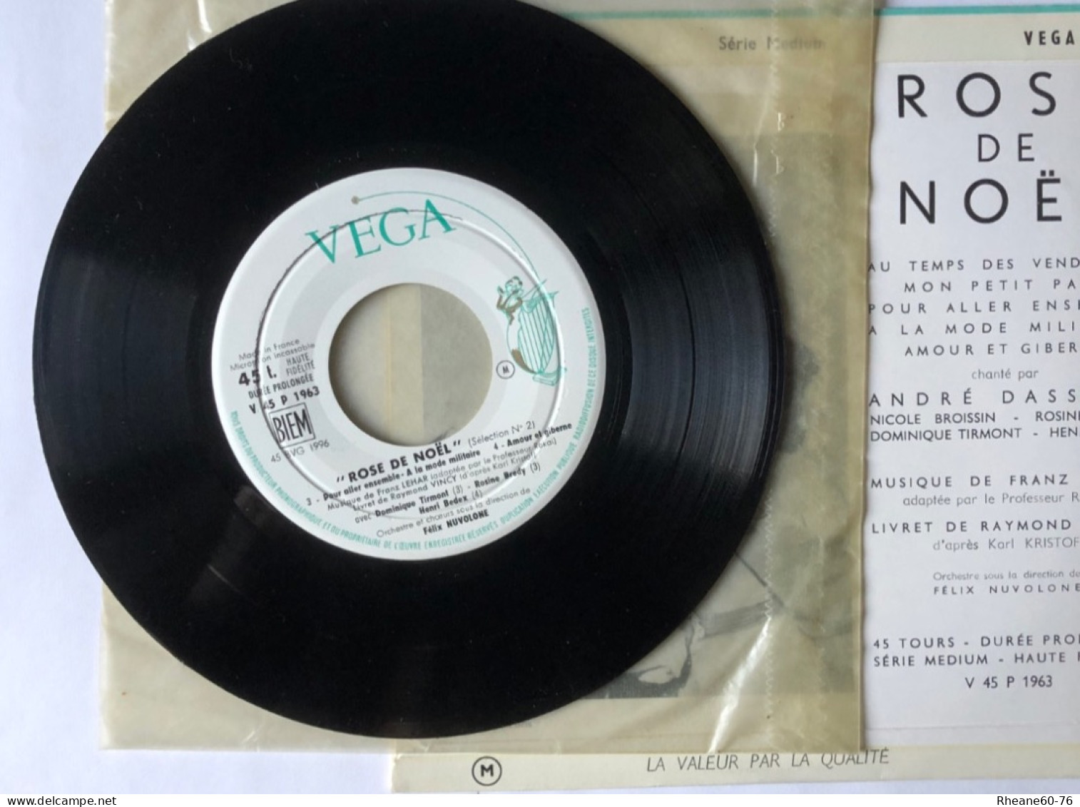 VEGA V 45 P 1963 - André Dassary Rose De Noël Sélection 2 - Musique LEHAR - Série Médium Haute Fidélité - Sans Livret - Formats Spéciaux