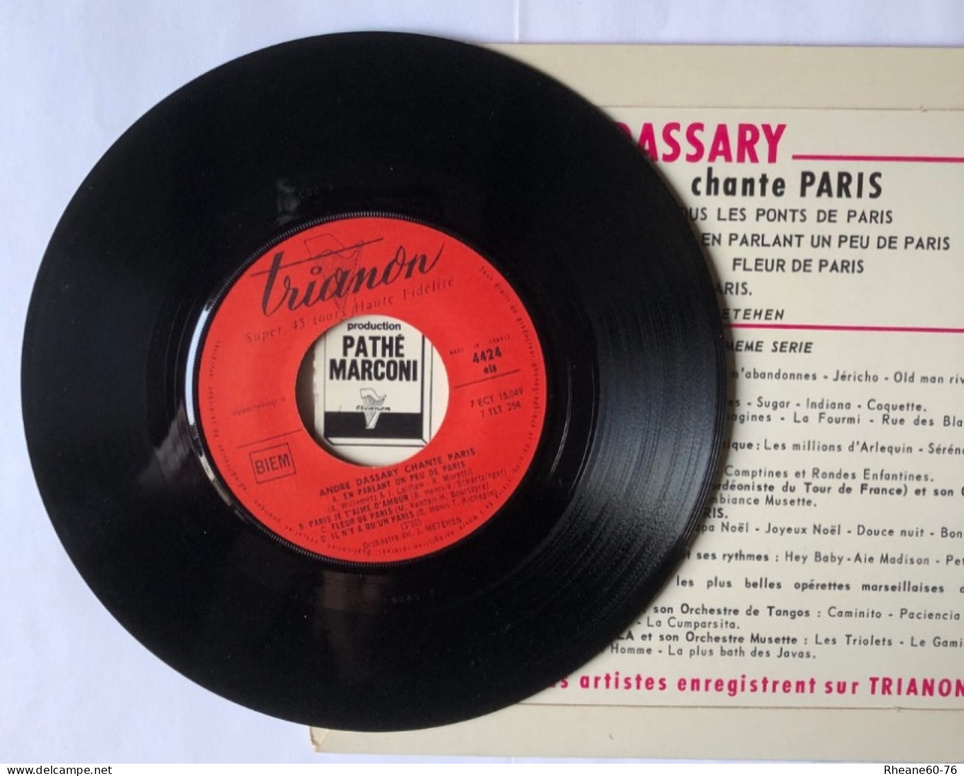 Trianon 4424 ETS - André Dassary Chante Paris - Orchestre Direction J Metehen - Pathé Marconi - Formats Spéciaux