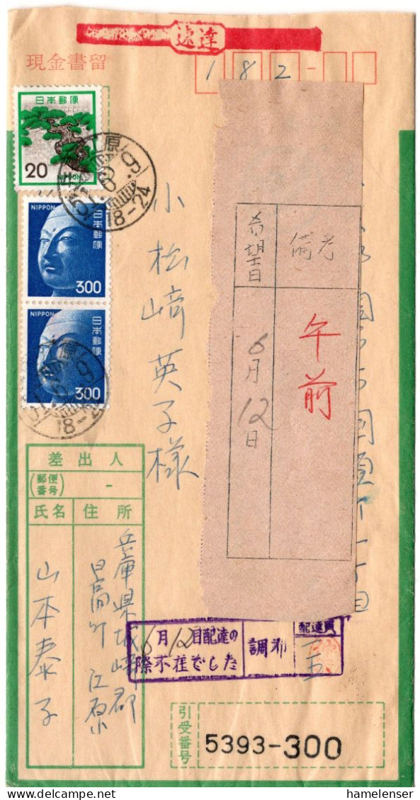 74233 - Japan - 1976 - 2@¥300 Blau MiF A Geld-R-EilBf HYOGO EBARA -> CHOFU, M Zweitzustellungsaufkleber - Storia Postale