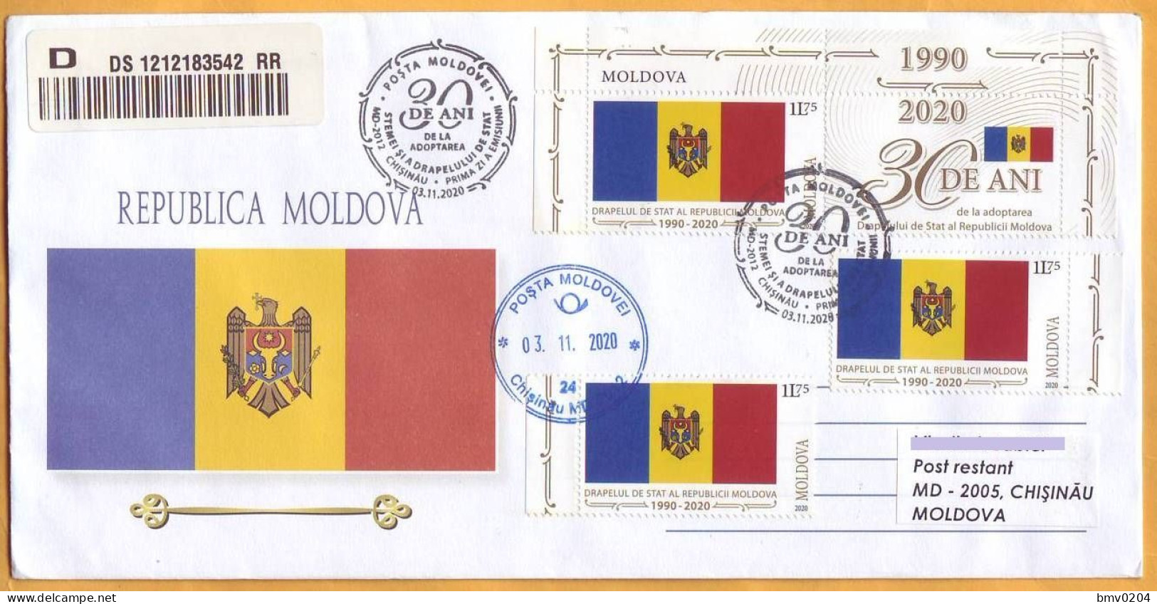 2020  Moldova Moldavie  Sheet 30 Years Since The Adoption Of Republic Of Moldova National Flag - Covers