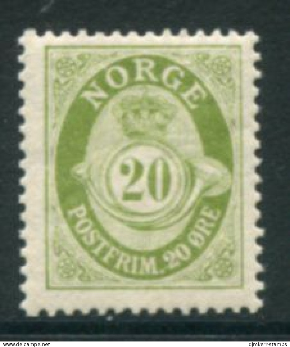 NORWAY 1921 Posthorn Definitive 20 Øre Olive Green MNH / **.  Michel 100 - Ongebruikt