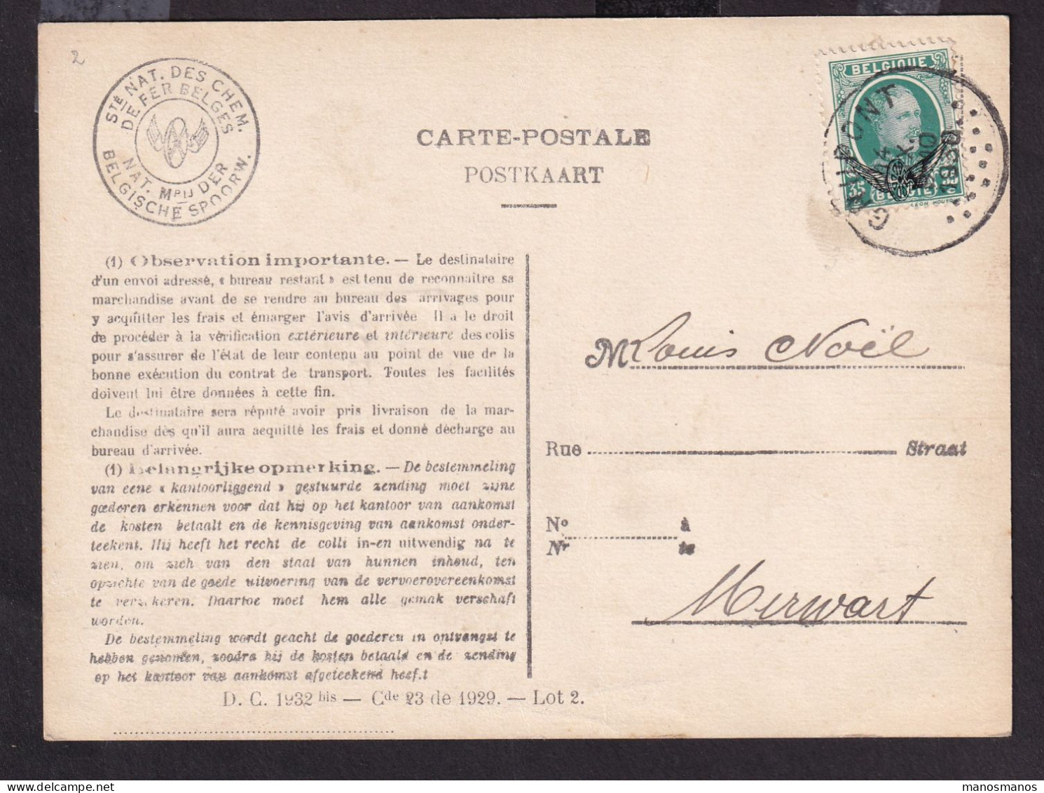 DDFF 673 - Carte De Service Des Chemins De Fer TP S 3 Houyoux GRAMMONT 1930 - Storia Postale