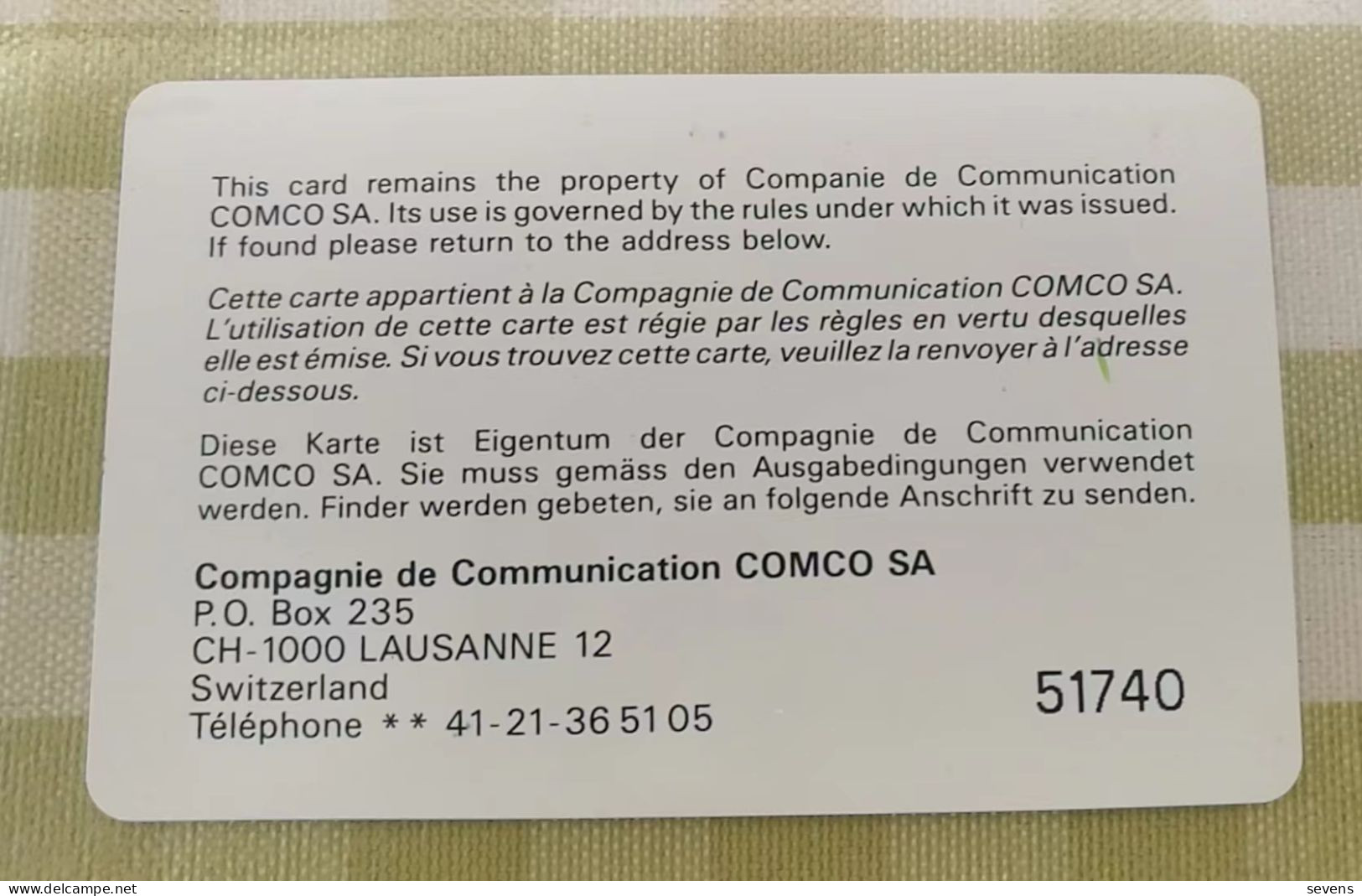 COMCO SwissLex Chip Card - Switzerland