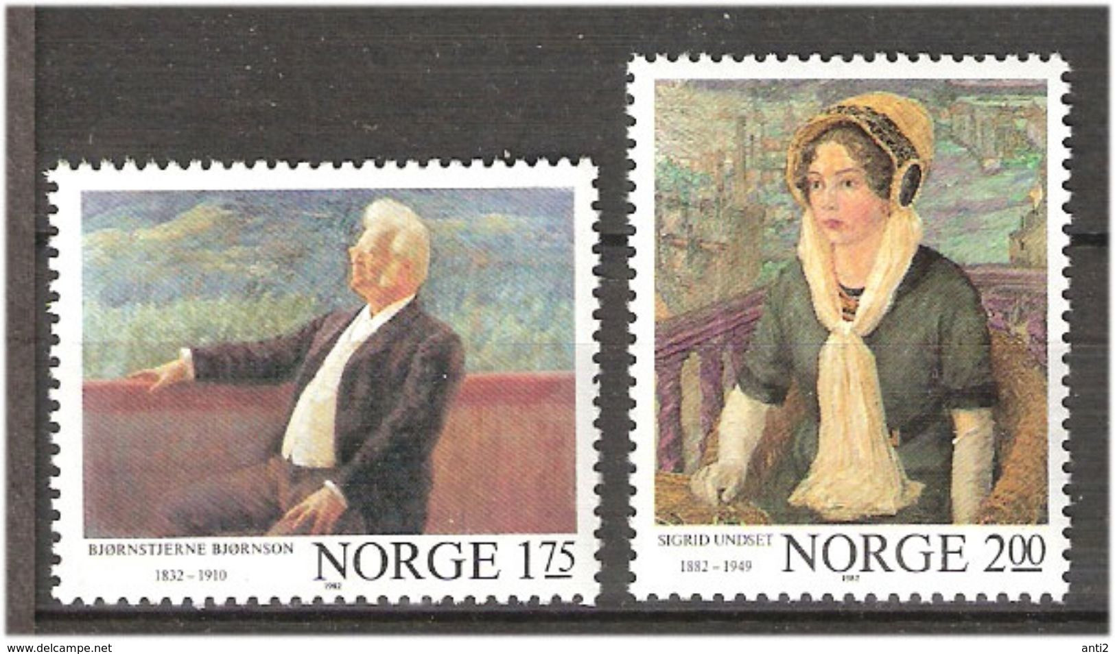 Norway 1982  Norwegian Writers, Bjørnson And Undset, Paiters Wernskiold  And Svarstad Mi  870-871, MNH(**) - Nuevos