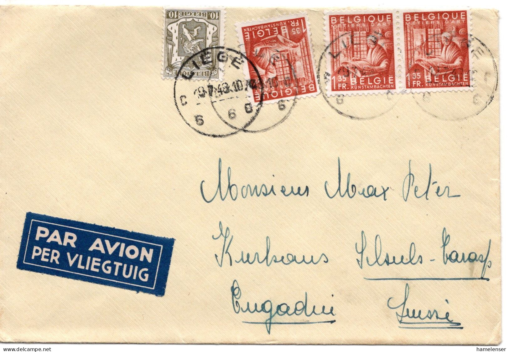 74246 - Belgien - 1948 - 3@1,35F Export MiF A LpBf LIEGE -> Schweiz - Lettres & Documents