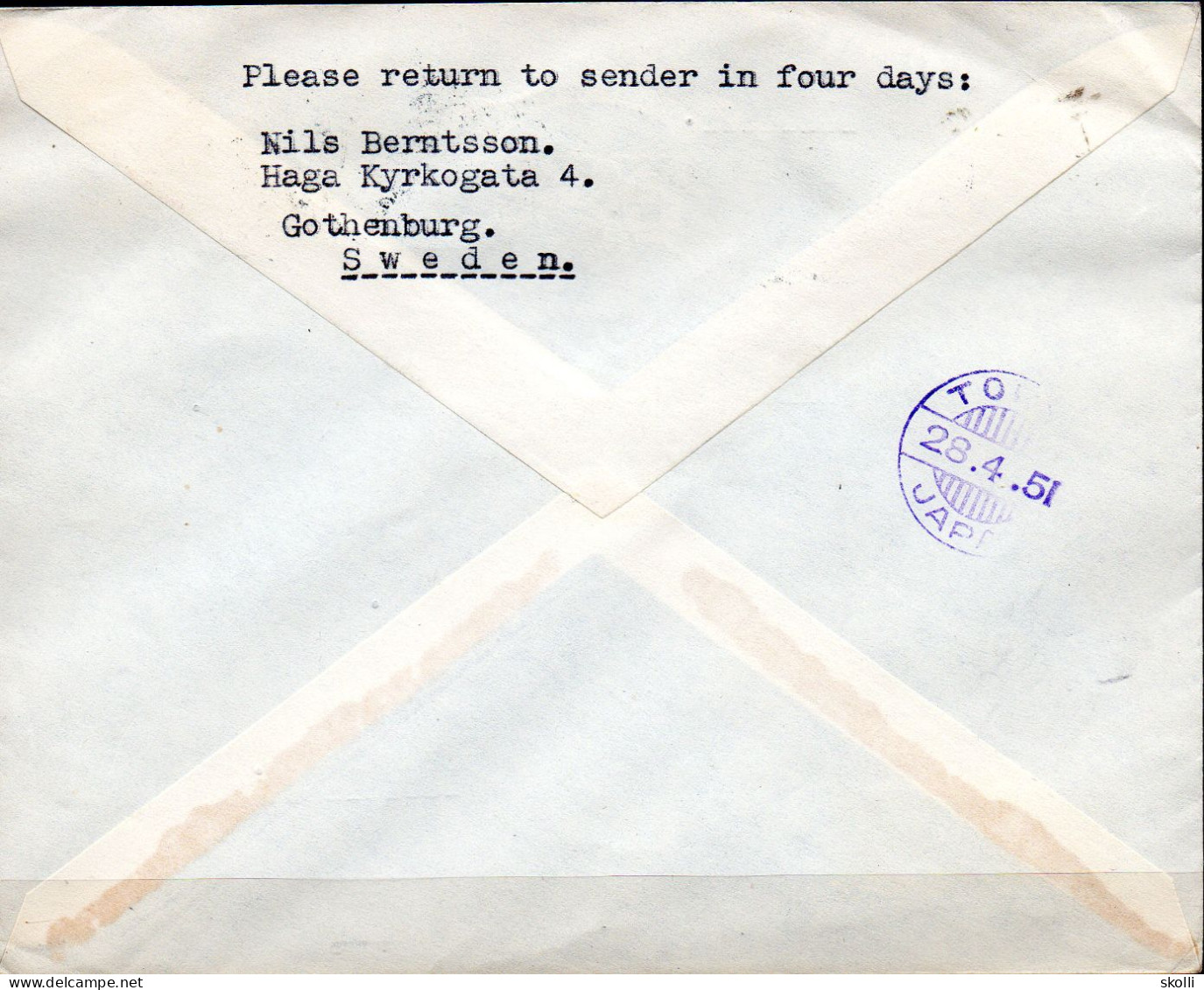 SWEDEN. 1951. Fyrst Flight Stockholm - Tokio. - Lettres & Documents