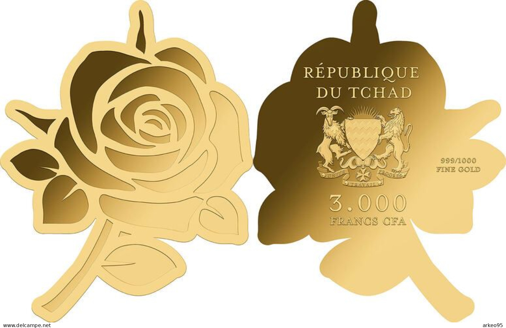 Tchad, Monnaie D'or En Forme De Rose, 3000 Francs CFA 2023 - Chad