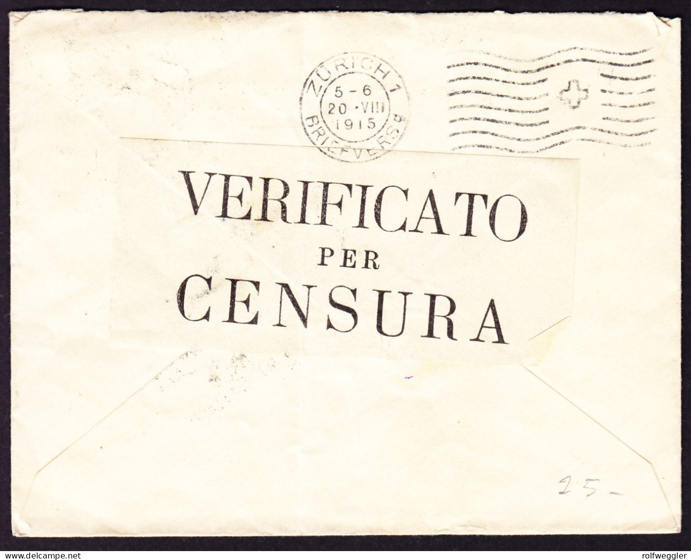 1915 Brief Vom Grand Hotel Castiglione Dei Pepoli Nach Zürich. Mit Schweizer Nachtaxierungsmarke 20 Rp. Senkrechte Falte - Publicité