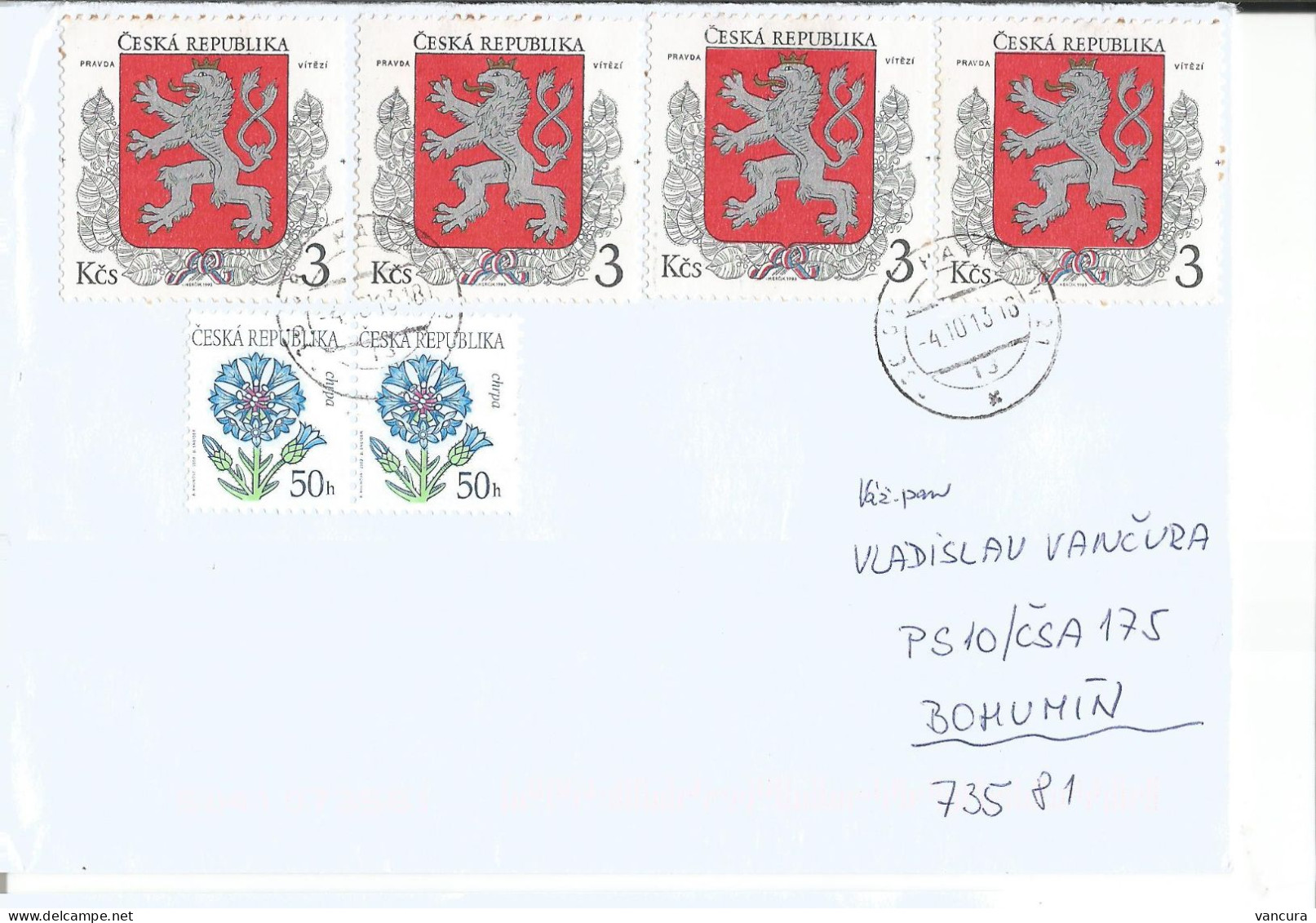 Envelope Czech Republic Coat Of Arms Used In 2013 - Enveloppes