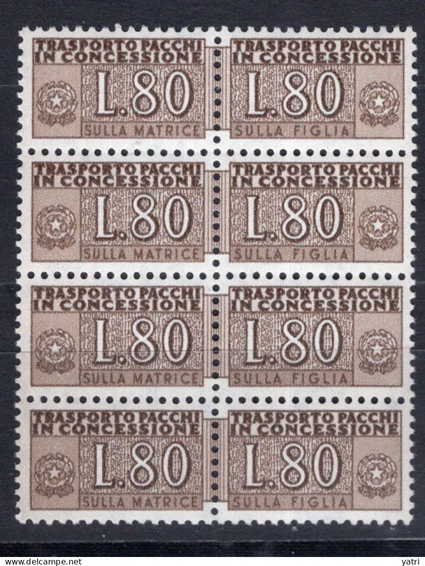 Italia (1955) - Pacchi In Concessione, 80 Lire Fil. Stelle 4° Tipo, Gomma Arabica, Sass. 10/II ** - Colis-concession