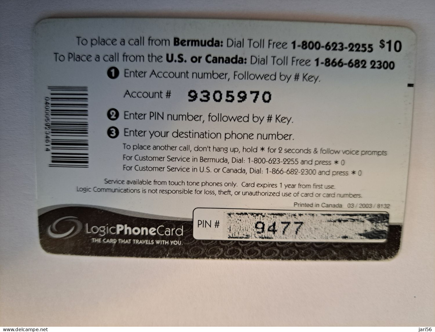 BERMUDA  $ 10,-  LOGIC/  BEACH   IN BERMUDA / DATE 3 /2003 /   PREPAID CARD  Fine USED  **16189** - Bermude