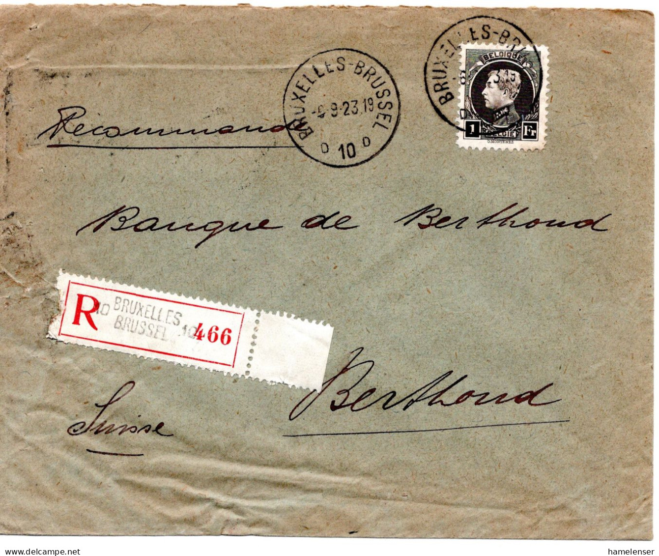 74253 - Belgien - 1923 - 1F Albert EF A R-Bf BRUXELLES -> BURGDORF (Schweiz) - Storia Postale