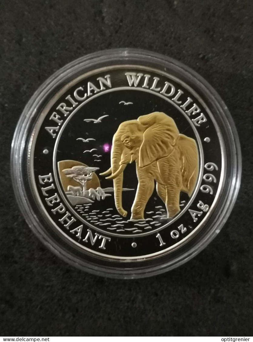 100 SHILLINGS ARGENT 2010 ELEPHANT PLAQUE OR SOMALIE / SOMALIA 1 OZ 999 SILVER - Somalia