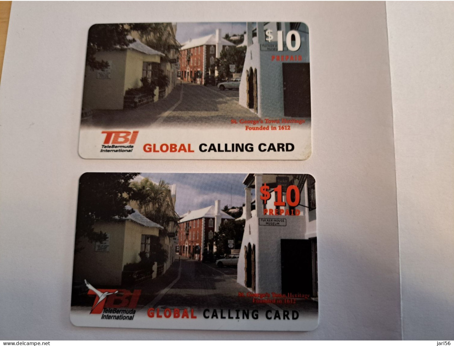 BERMUDA  $ 10,-  2CARDS /  TBI / ST GEORGES TOWN HERITAGE   / RED+ WHITE   VALUE/   PREPAID CARDS  Fine USED  **16197** - Bermudas