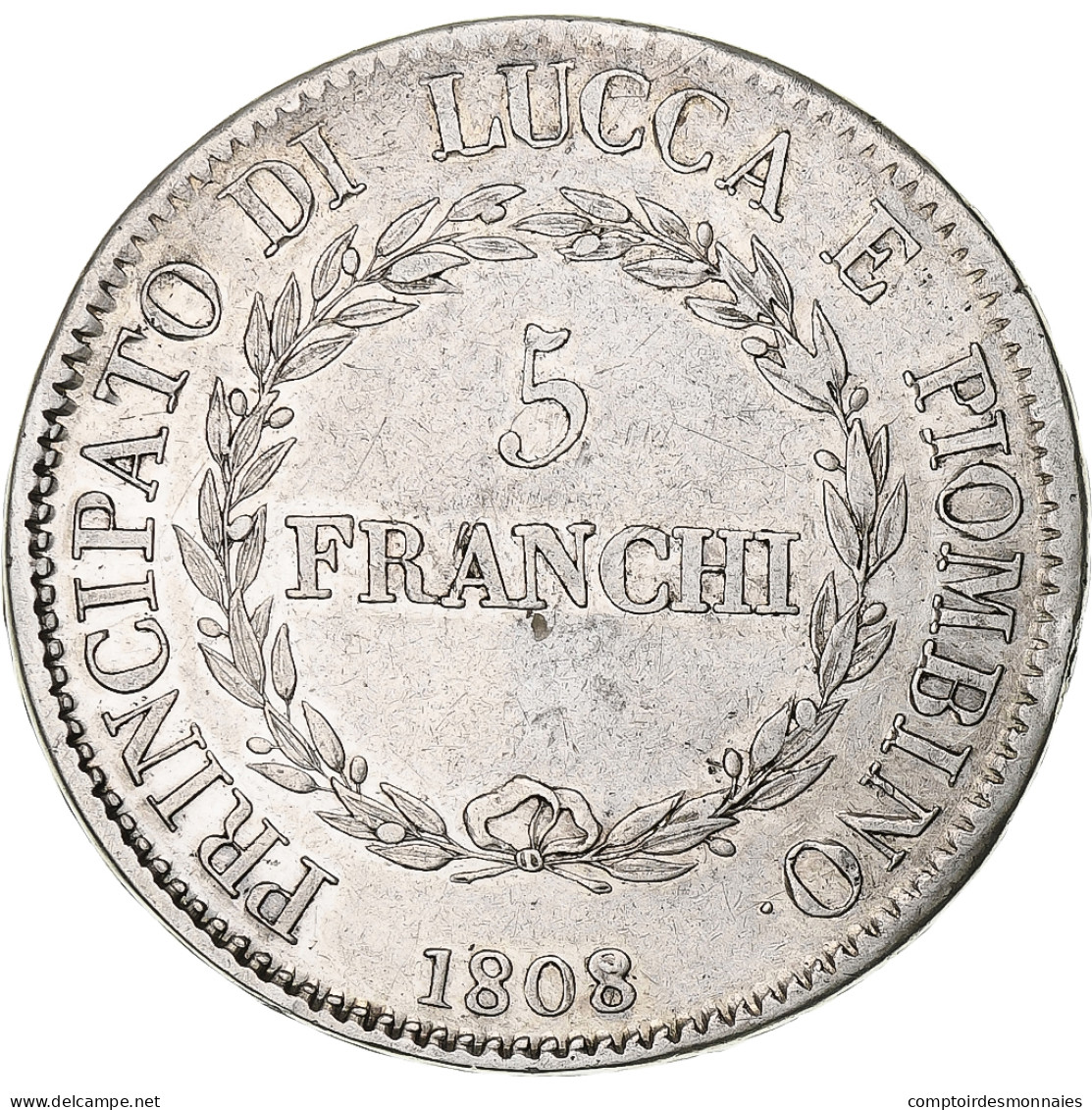 États Italiens, Felix And Elisa, 5 Franchi, 1808/7, Firenze, Argent, TTB - Lucca