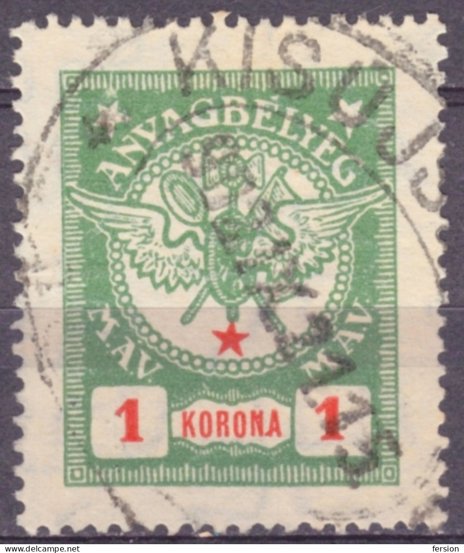 1910 MÁV Hungarian State Railways Internal Train Railway Revenue Tax Label Vignette 1 K Kisújszállás Postmark - Fiscali