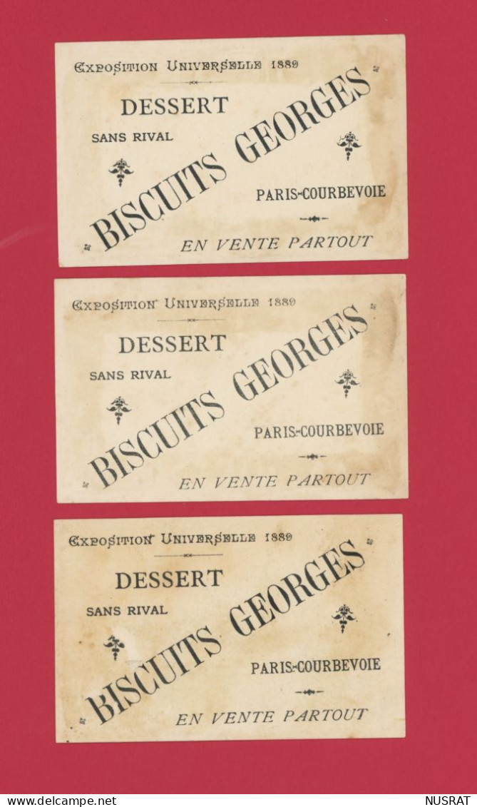 Biscuits Georges, Paris Courbevoie, Belle Série De 6 Chromos Dorées, Enfants & Ballons, Aérostat, Montgolfière - Autres & Non Classés