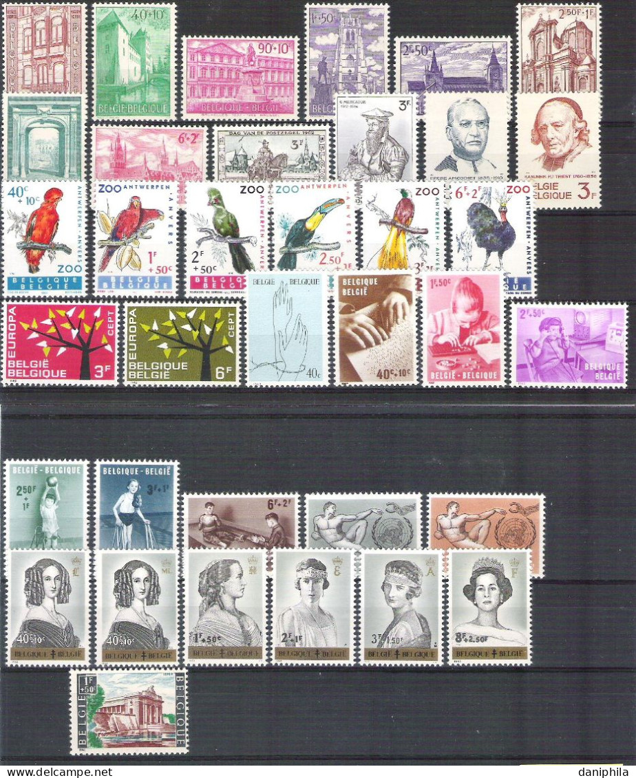 BELGIQUE Annee Complete 1962** 36 Valeurs** + 1 Bloc C.O.B. = 35,30 Euro - Années Complètes