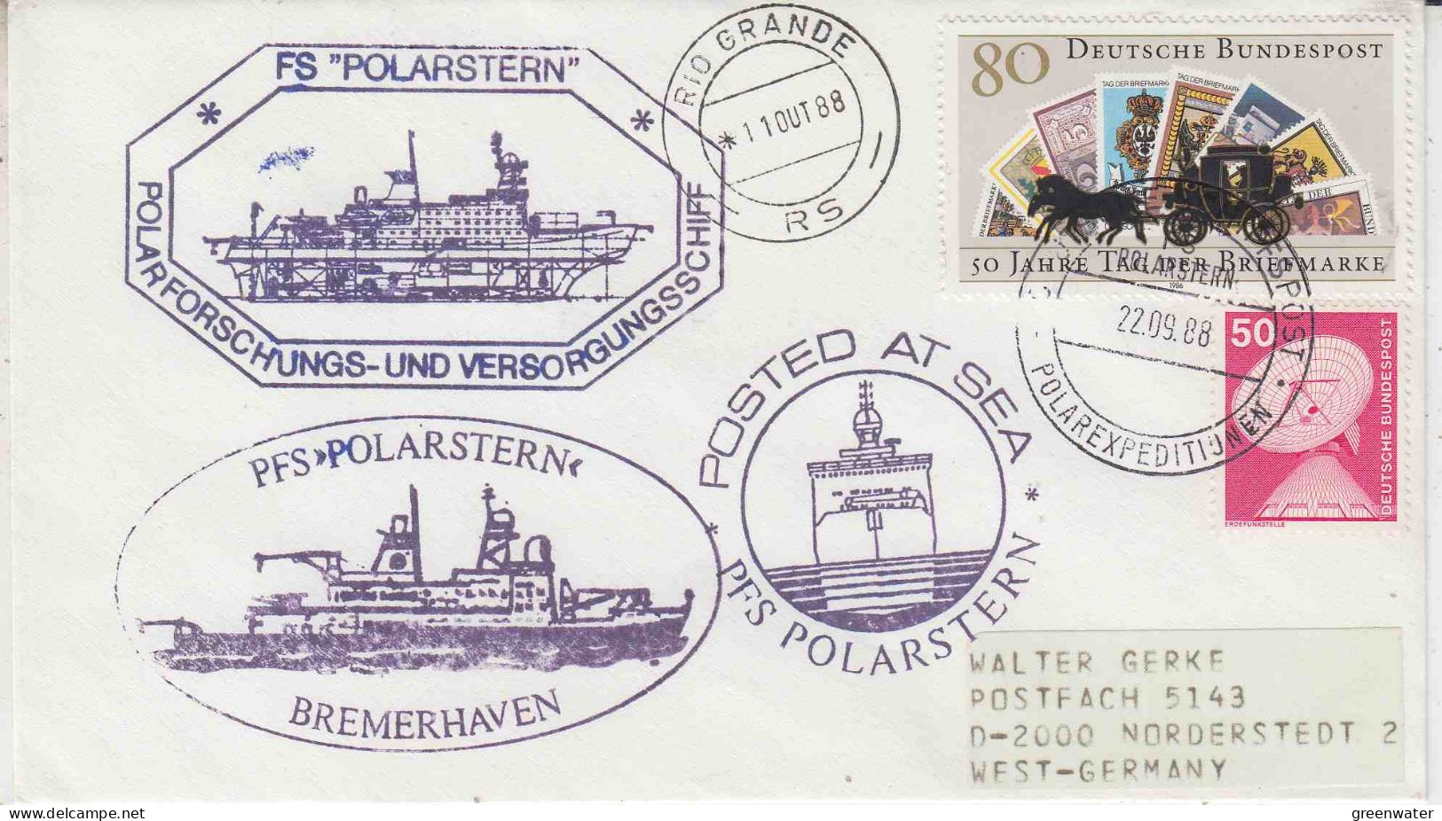 Germany Polarstern Ca Rio Grande 11 AUG 1988 Ca Deutsche Polarexpeditionen 22.09.1988 (PT162A) - Navires & Brise-glace