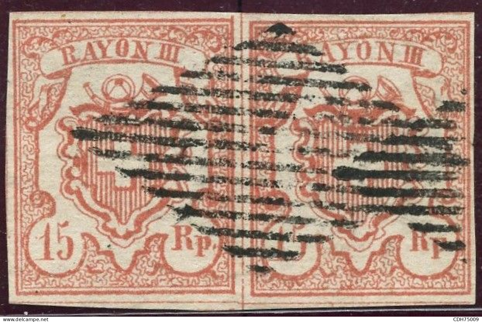 SUISSE - Z 20 15 RAPPEN GROS CHIFFRE PAIRE POSITION 5 ET 6 - OBLITEREE - 1843-1852 Timbres Cantonaux Et  Fédéraux