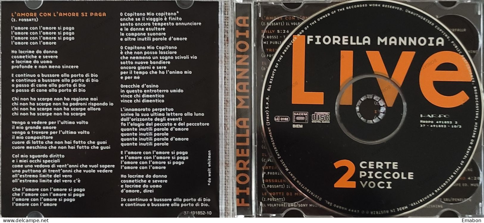 BORGATTA - ITALIANA  - 2 Cd LIVE  FIORELLA MANNOIA - CERTE PICCOLE VOCI - HARPO 1999 -  USATO In Buono Stato - Otros - Canción Italiana