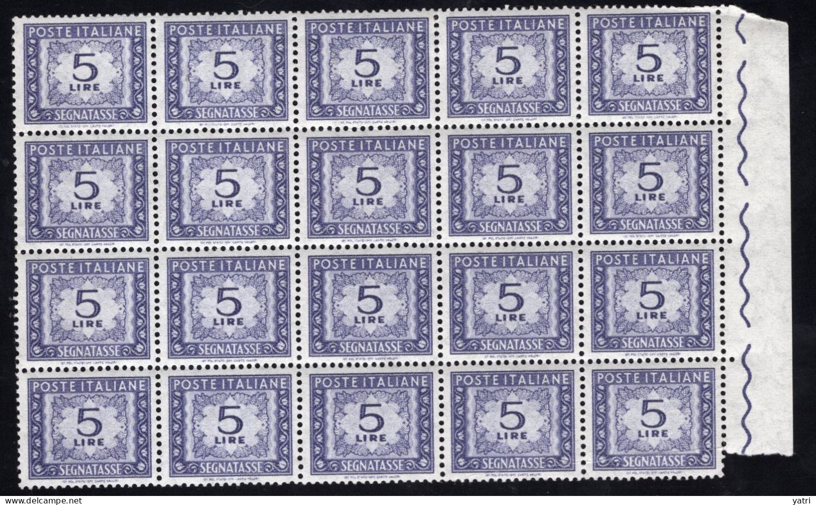 Italia (1962) - Segnatasse, 5 Lire Fil. Stelle 4° Tipo, Gomma Arabica, Sass. 111/II ** - Portomarken