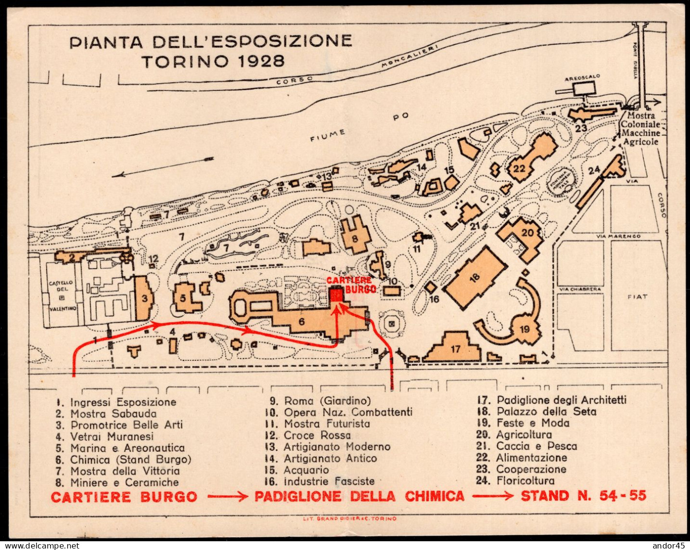 1928 ESPOSIZIONE TORINO NUOVA CARTOLINA CON RAPRESENTALA PIANTA DELL'ESPOSIZIONE OFFERTA IN OMAGGIO DALLE CARTIERE BURGO - Maximumkaarten