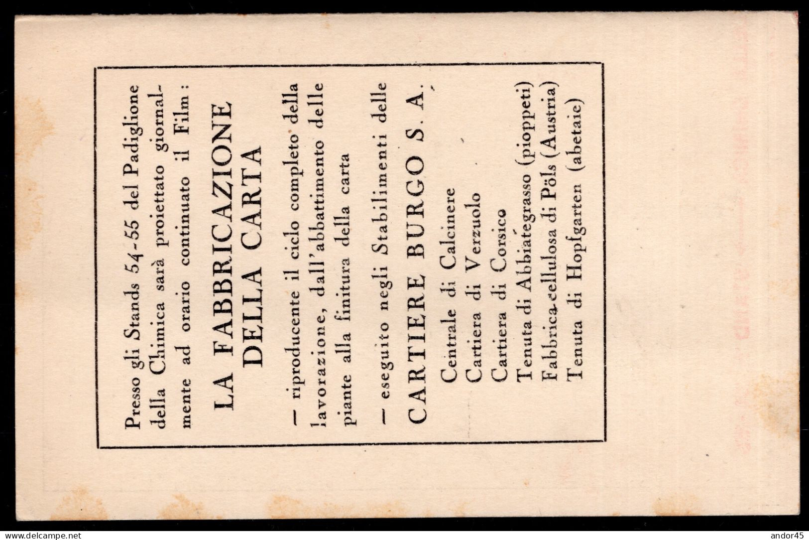 1928 ESPOSIZIONE TORINO NUOVA CARTOLINA CON RAPRESENTALA PIANTA DELL'ESPOSIZIONE OFFERTA IN OMAGGIO DALLE CARTIERE BURGO - Maximum Cards