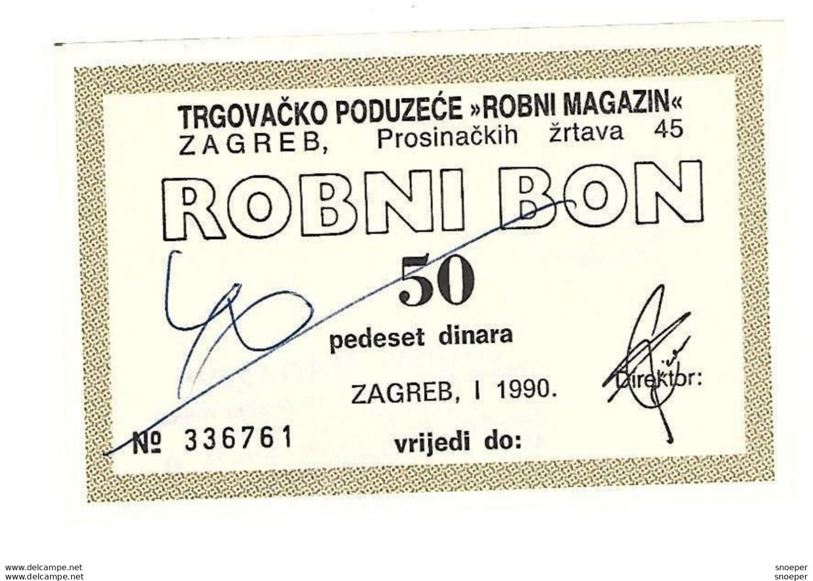 *croatia Zagreb Robni Magazin  Robni Bon 50 Dinara 1/1990 With Stamps  C12 - Croacia